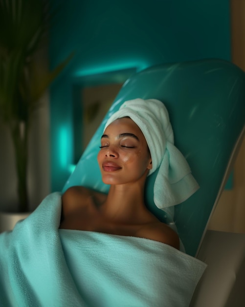 Serene woman with a face mask experiences a soothing spa treatment embodying tranquility selfcare