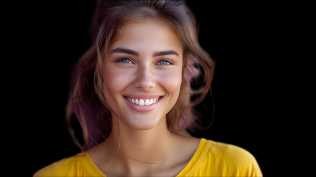 Serene Woman in Yellow with a Blissful Smile