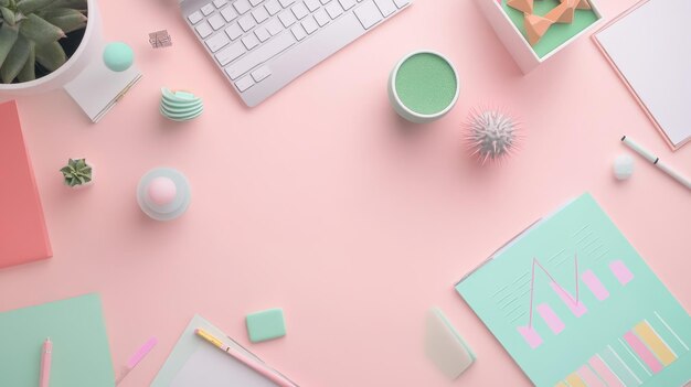 Photo serene workspace with pastel seo graphs for content creation in modern digital marketing strategy