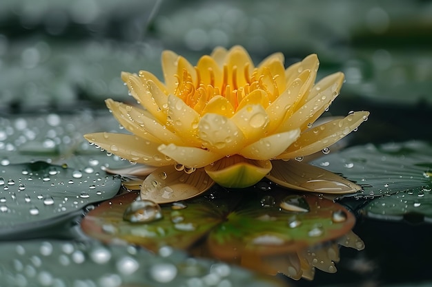 Photo serene yellow water lily with dew drops in tranquil pond nature photography for posters and prints