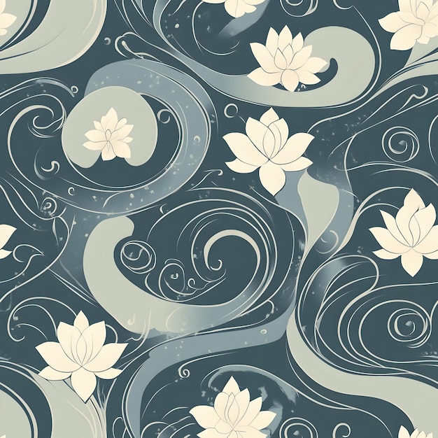 Photo serene yinyang and lotus flower seamless pattern in monochrome design