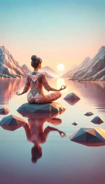 Serene Yoga Practice in LowPoly Style Landscape