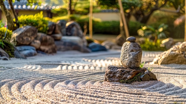 Serene zen garden at sunset