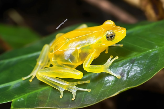 Serenely Perched Glass Frog on Transparent Leaf