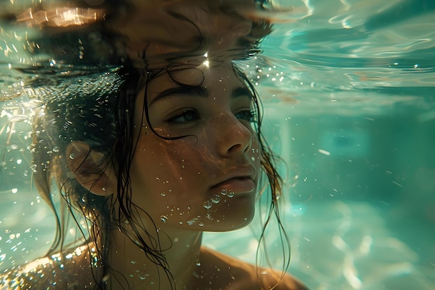 Photo serenity beneath waves a minimalist underwater portrait concept underwater photography serene portraits minimalist style aquatic poses tranquil settings