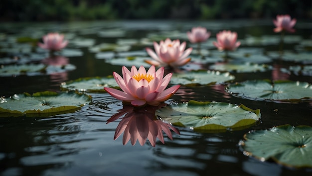 Serenity in Bloom Lotus Flowers in a Tranquil Pond Lotus Flowers in Their Natural Habitat Lotus Blooms on a Pond