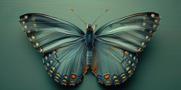 Serenity A Blue Butterfly Perched Atop a Green Wall