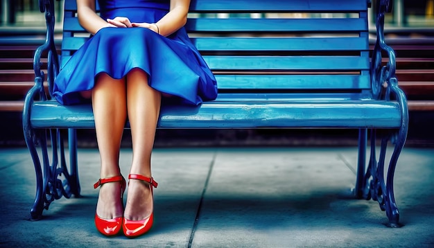 Serenity in Color Girl in a Bright Dress Relaxing on a Bench Generative AI