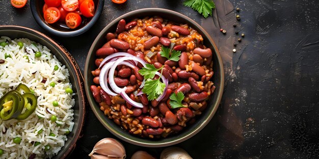 Photo serenity dining table rajma chawal and comforting kidney beans rice dish concept rajma chawal recipe kidney beans rice indian comfort food serene dining experience