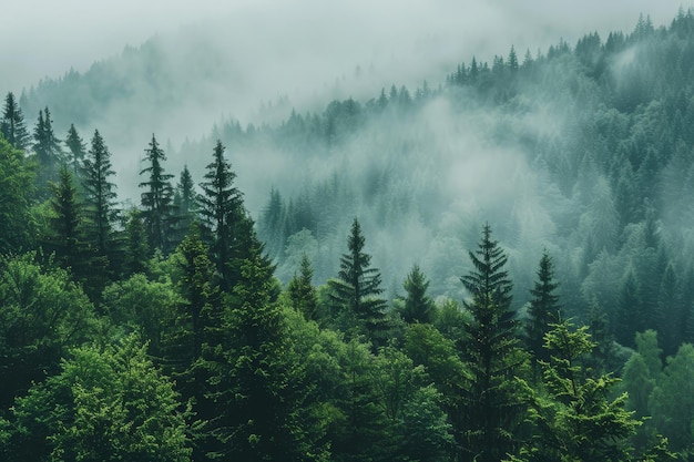 Serenity Found Captivating Foggy Pine Tree Scene in the Wilderness