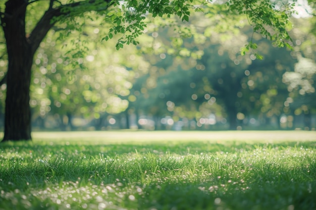 Serenity in Green A Lush Field of Greenery with Tranquil Trees on the Horizon