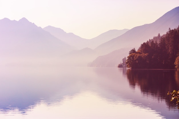 Serenity lake in the mountains in summer season. Beautiful natural landscapes.