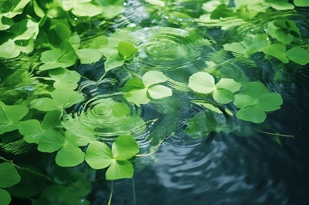 Photo serenity in motion captivating water ripples and lush green leaves as an enchanting backdrop for pr