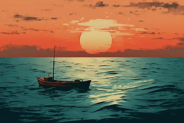 Serenity Sail Nostalgic Sunset in Retro Style