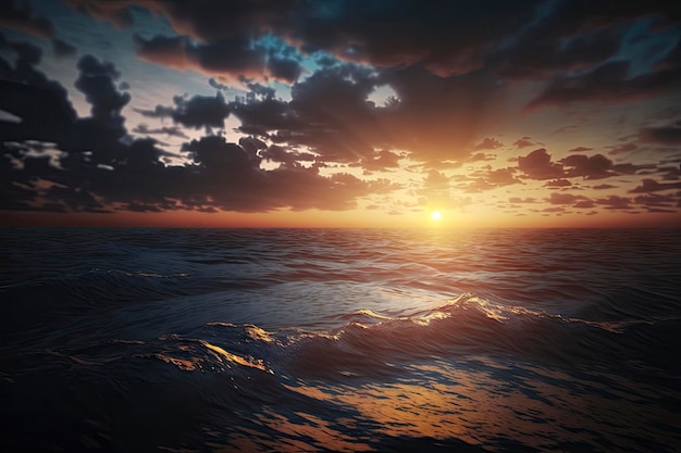 Serenity at Sea A Photorealistic Sunset Sky Over the Ocean