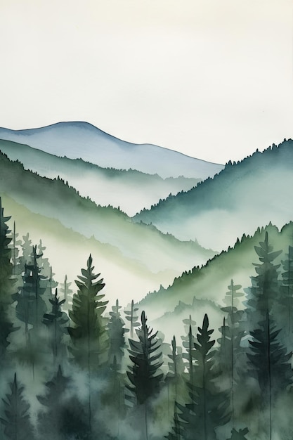 Serenity in Simplicity Watercolor Landscape with Minimalist Hills and Vast Empty Space