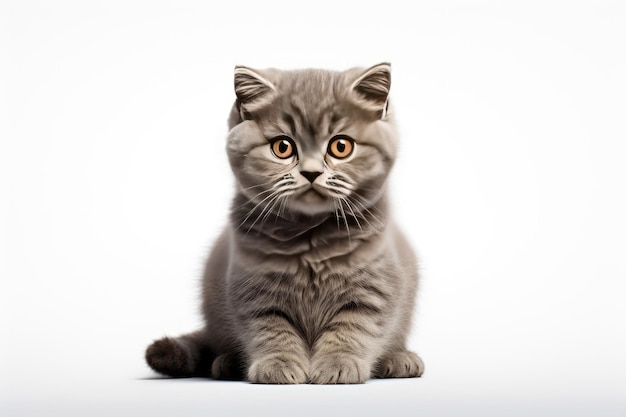 The Serenity of a Small Gray Kitten Atop a White Floor White or PNG Transparent Background