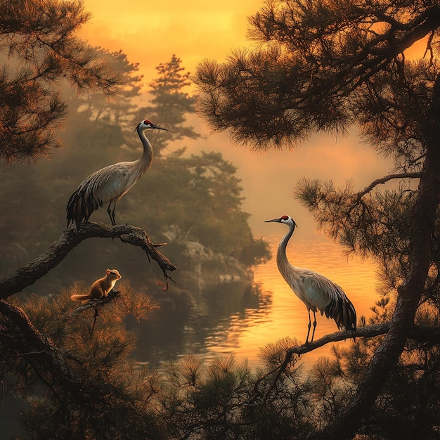 Photo serenity at sunset a chinesestyle nature masterpiece