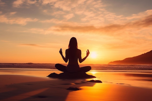 Serenity at Sunset Yoga Practice on the Beach Generative AI