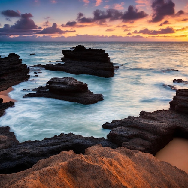 Serenity Unveiled Enhanced Sunset at Queen039s Bath Kauai Hawaii Majestic Rock Formations and Sea