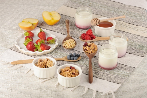 Series about granola berry and greek yogurt suitable for a healthy breakfast snack or dessert