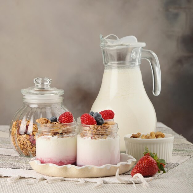 Series about granola berry and greek yogurt suitable for a healthy breakfast snack or dessert