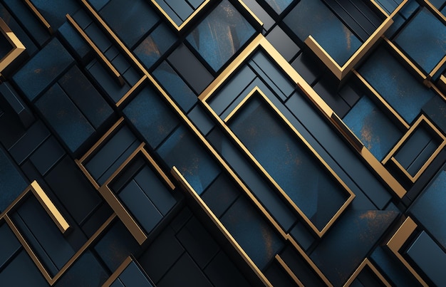 a series of black and gold tiles with a gold frame