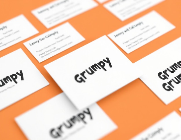 A series of business cards with the name grumpy on them