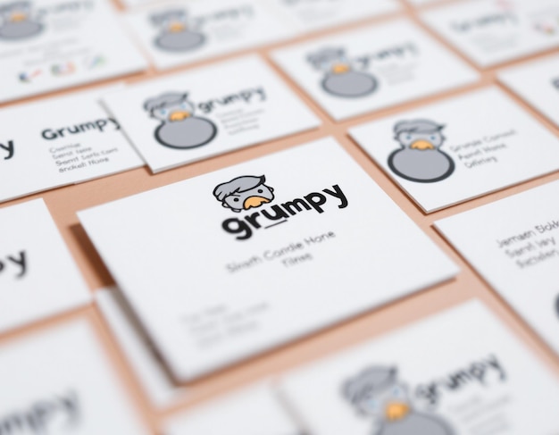 Photo a series of business cards with the name grumpy on them