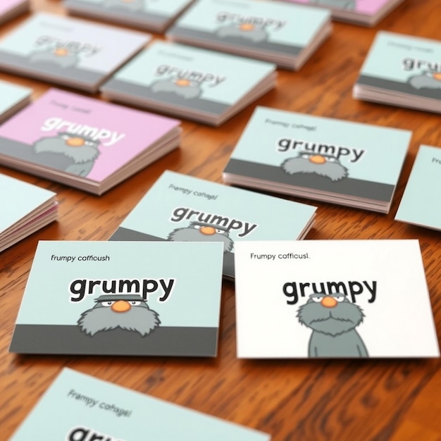 A series of business cards with the name grumpy on them