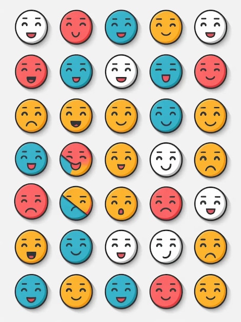 a series of buttons with different colors and a smile