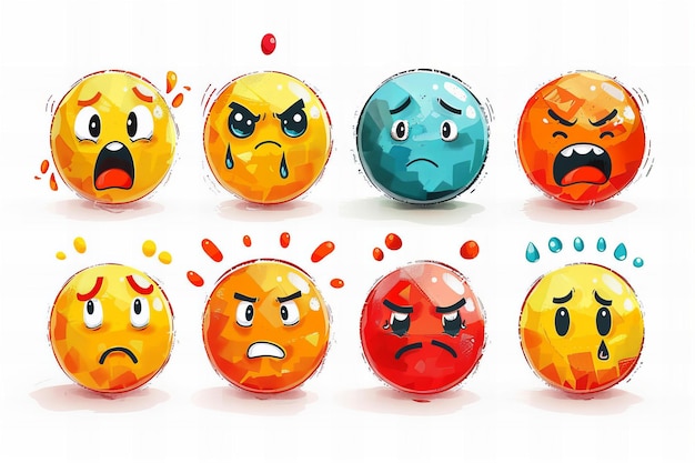 Photo a series of cartoon balls with the words angry and angry faces