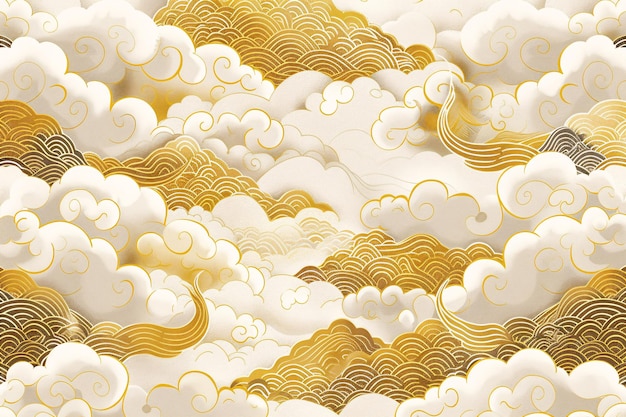 a series of clouds with gold and white swirlsAuspicious cloud element background pattern Chinese s