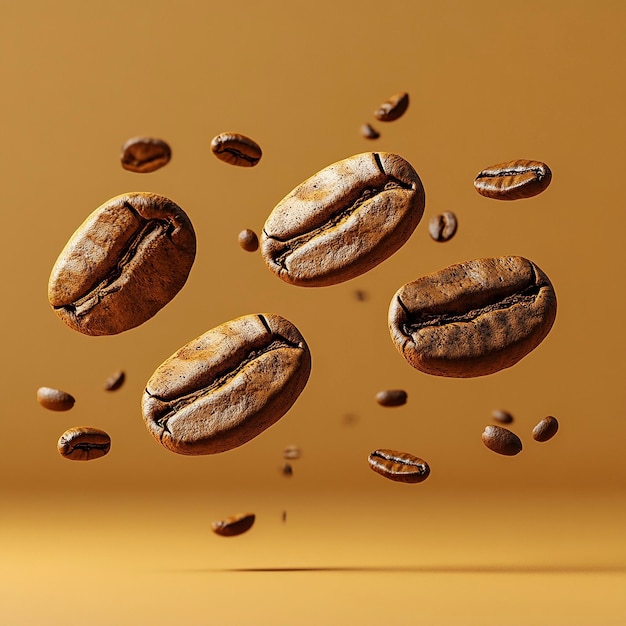 Photo a series of coffee beans and coffee beans are falling down