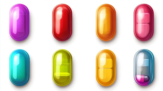 Photo a series of colorful pills with a yellow and orange cover