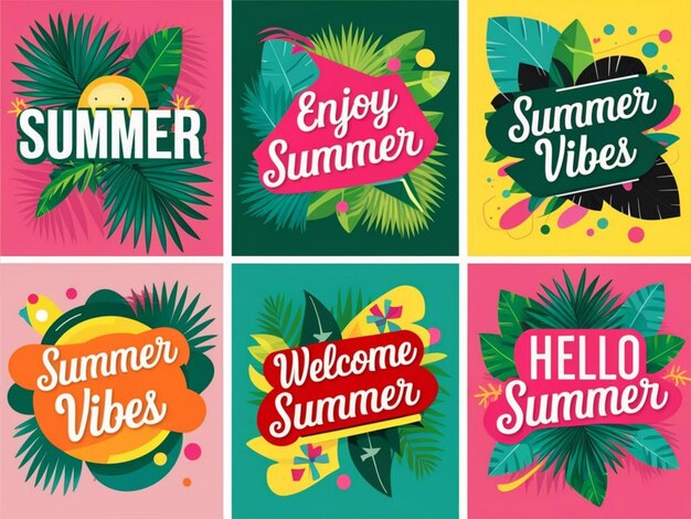 a series of colorful posters with the words summer fun on them