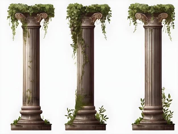 Photo a series of columns with vines and vines on them