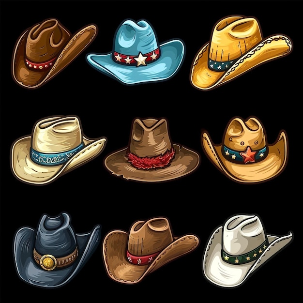 Photo a series of cowboy hats and cowboy hats