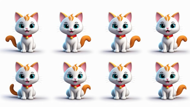 Photo a series of cute cartoon cats with different expressions