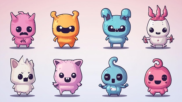 Photo a series of cute cartoon characters with different expressions