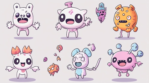 Photo a series of cute little monsters with the words  hello kitty