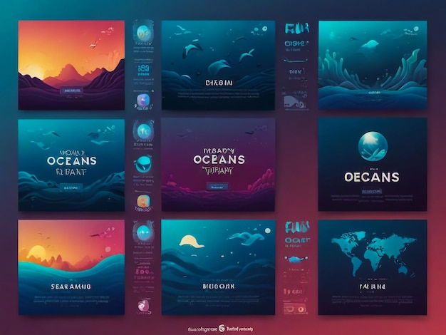 Photo a series of different brochures with the ocean on the bottom