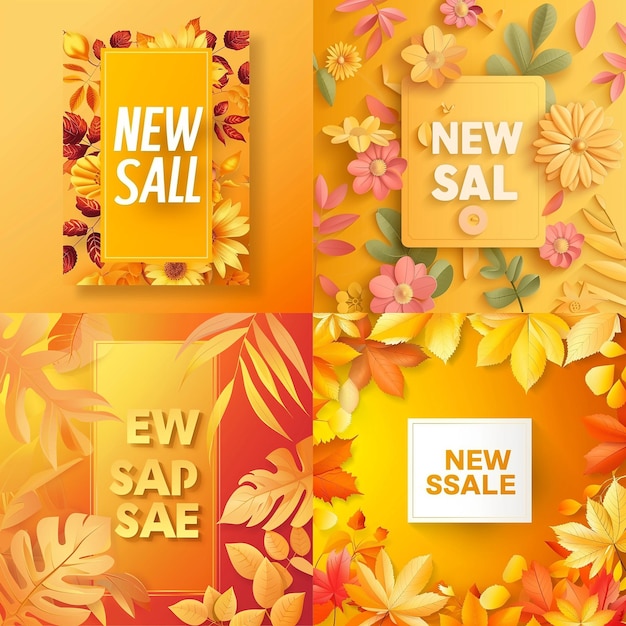 Photo a series of different colored leaves with a yellow background with the text new season