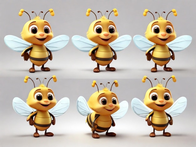 Photo a series of different types of bees including one that has a butterfly on its head