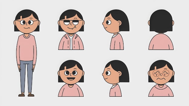 a series of faces of a woman with glasses