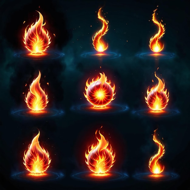 a series of fire flames with the words fire on them