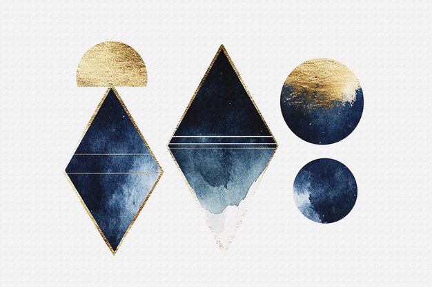 a series of four different colored circles with a blue and gold background