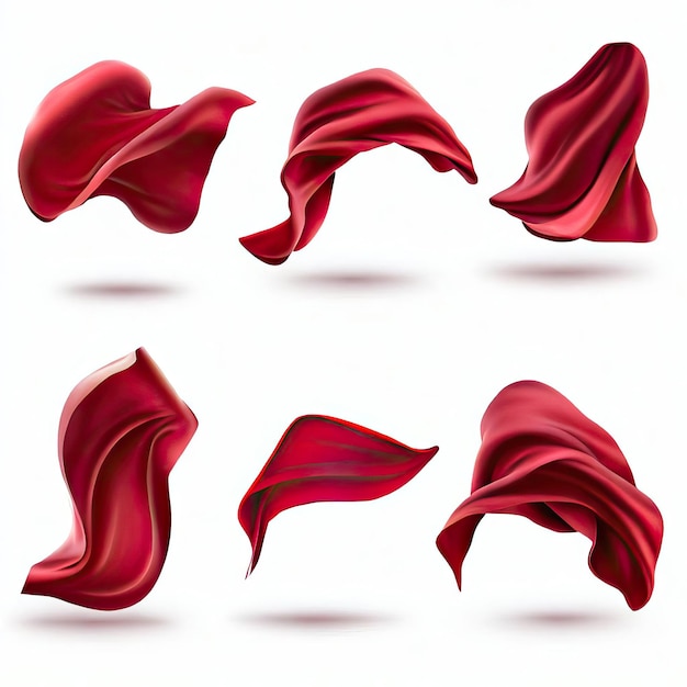 a series of four images of red and black ribbons.