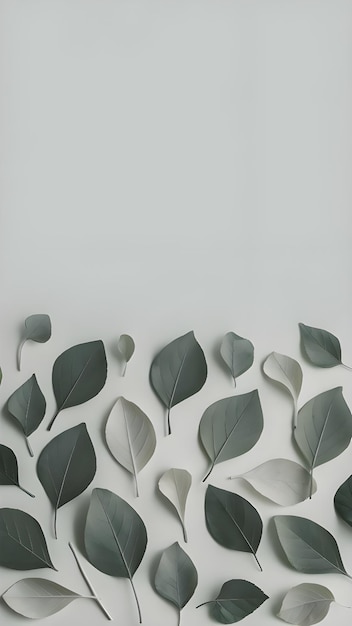 a series of gray and white leaves with a white background