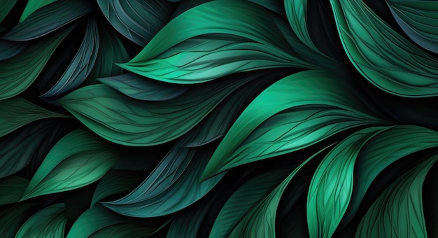 a series of green leaves with a black background